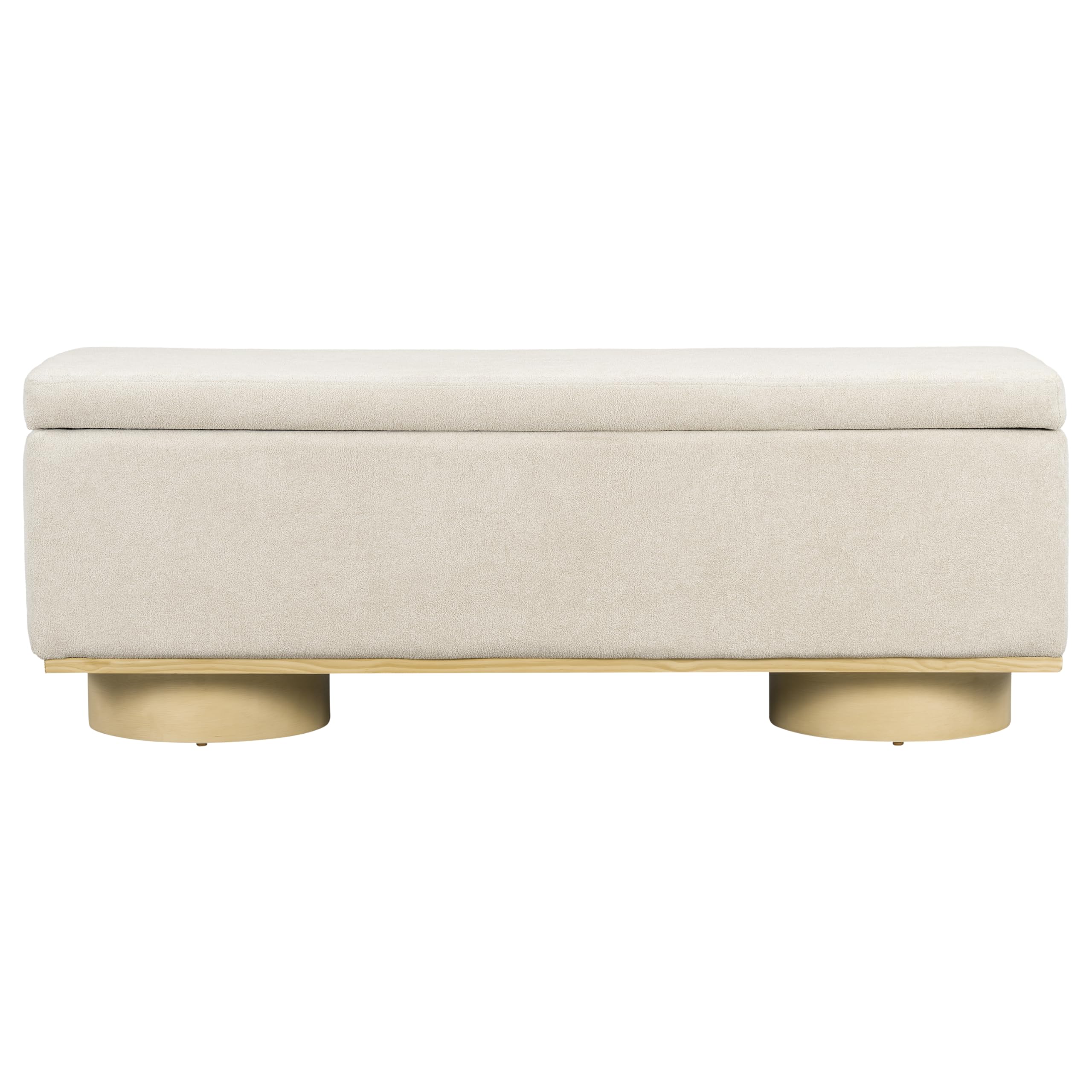 Christopher Knight Home Angie 50" Upholstered Storage Bench for Bedroom, Rectangular Foot Stools Ottoman, Entryway Wood Ottoman Bench, End of Bed Bench, Living Room Sofa Extra Seat, Oatmeal+Natural