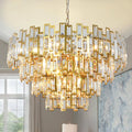 ANTILISHA Gold Crystal Chandelier Lighting Foyer Hall Entry Way Chandeliers Light Fixture for High Ceiling Sloped Pendant Hanging French Empire Style Round Large 31.5 inch
