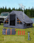 AORZCOR Inflatable Camping Tents, Easy Setup Blow up Tent with Hand Pump, 2-4 Person, Glamping Tents with Stove Jack, Tent with Skylight, Waterproof, 4 Season (Grey)