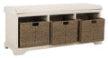 SAFAVIEH Furniture - Lonan Storage Bench - Vintage White - Solid Wood - Farmhouse Lift-Top Design - Ideal for Entryway, Living Room, Hallway, 18" Seat Height (AMH5733C)