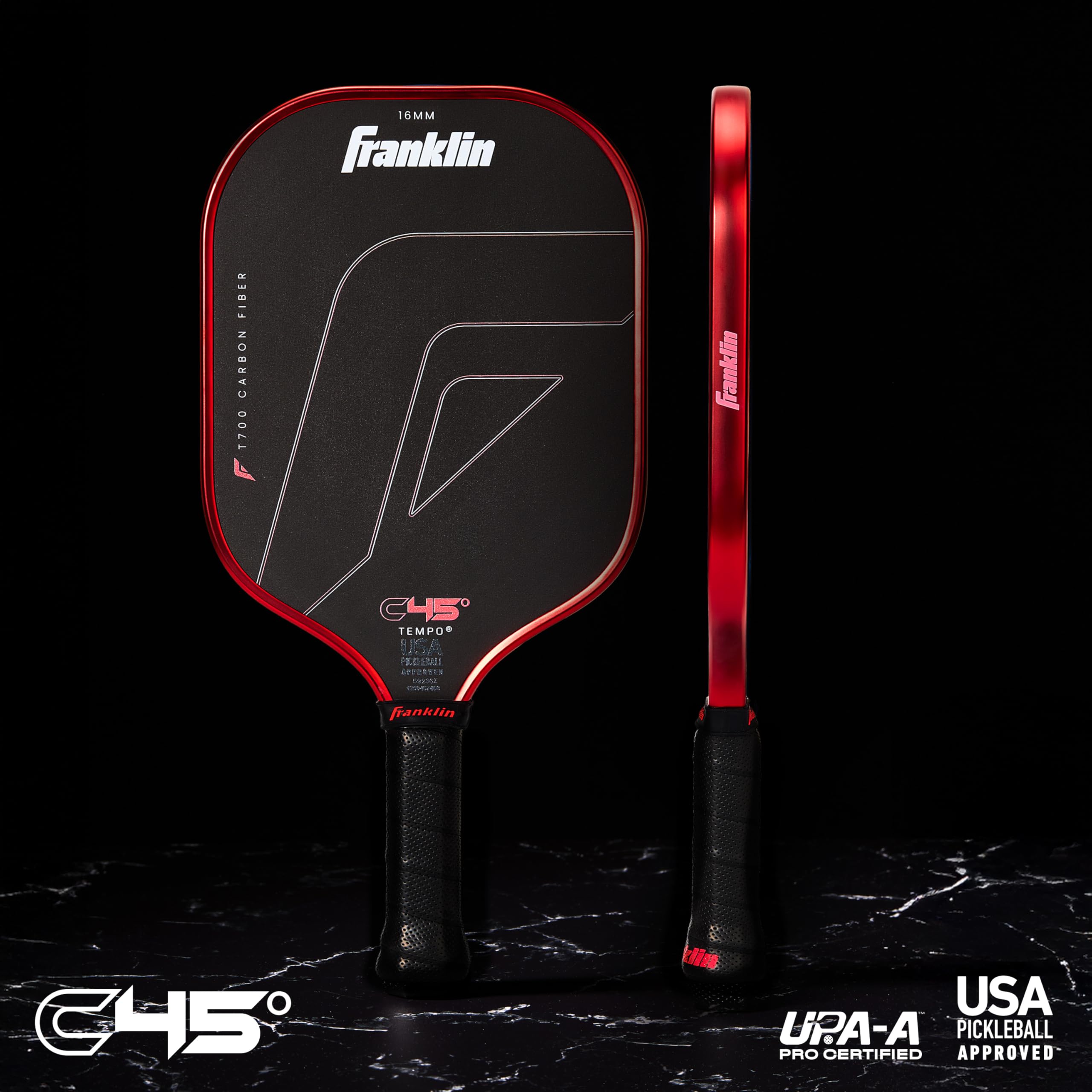 Franklin Sports PRO Pickleball Paddles – C45 Carbon Fiber Series - Official USAP + UPA Approved – Pro Player Design, TEMPO 16MM RED