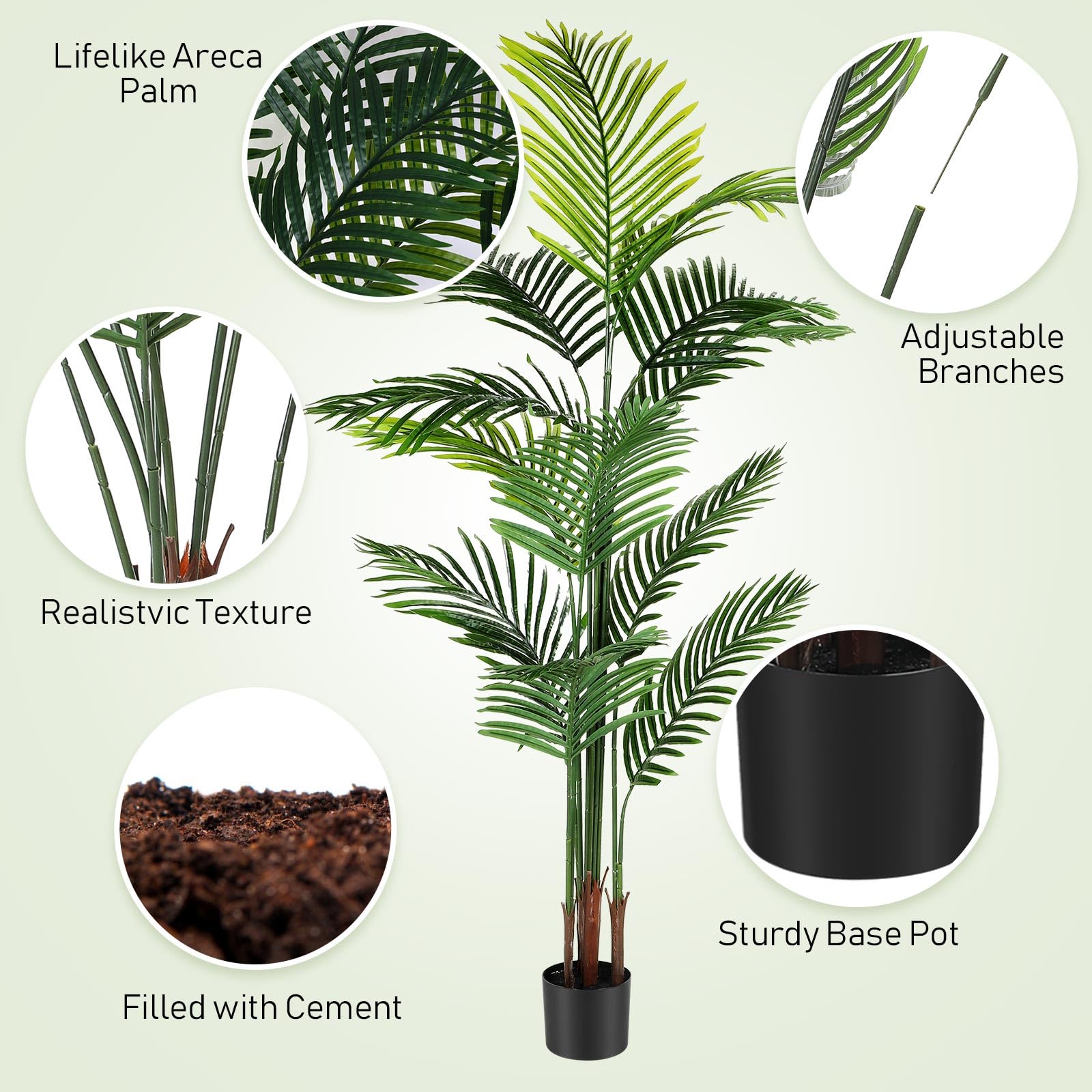 Jexine 4 Pack Artificial Palm Trees 6Ft, Fake Plants Fake Trees Artificial Areca Palm Plants for Outdoor Indoor Faux Tree in Pot for Pool Home Decor Office Housewarming Gift Modern Decoration