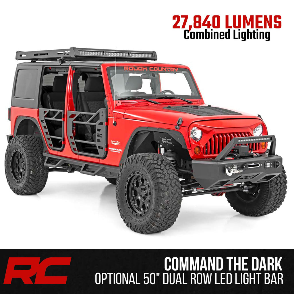 Rough Country Roof Rack for Jeep Wrangler JK (2007–2018) - Heavy-Duty Cargo Rack, Freedom Top Compatible, Low-Profile Overland Design