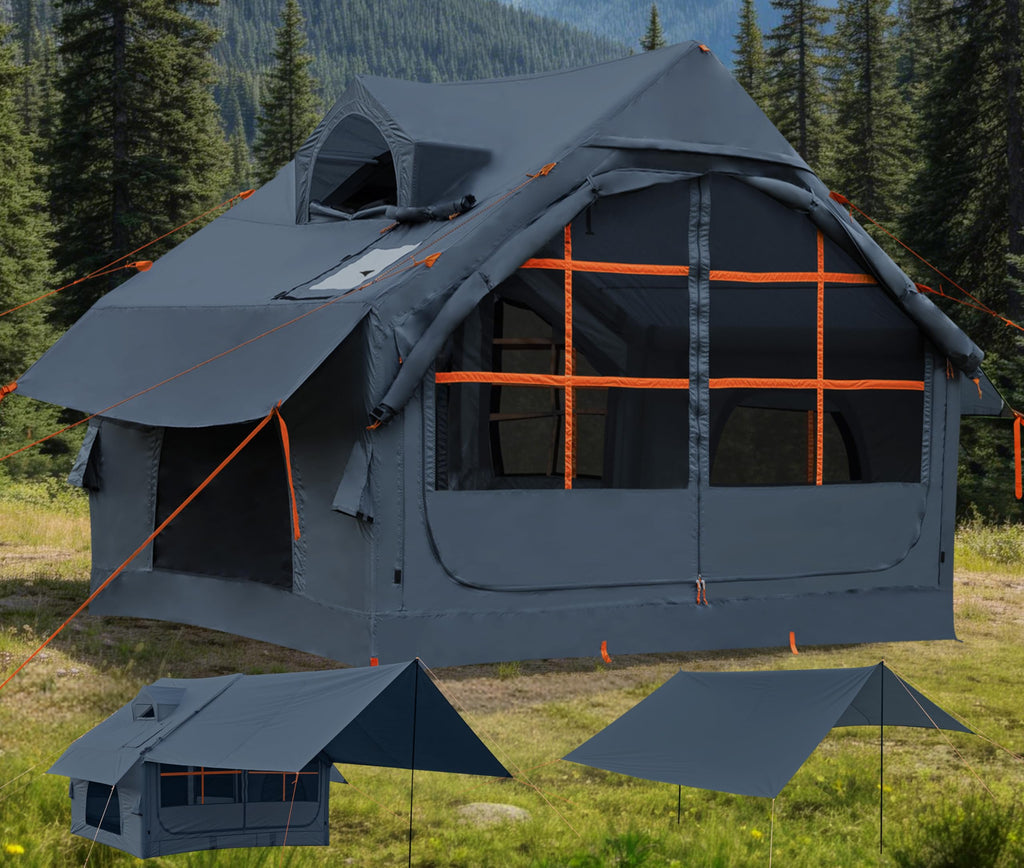 4/6 Persons Inflatable Tents for Camping with Awning, Easy Setup Blow Up Tents for 4 Seasons Waterproof Inflatable Camping Tent,Wind Resistant Air Glamping Tents for Camping Adult