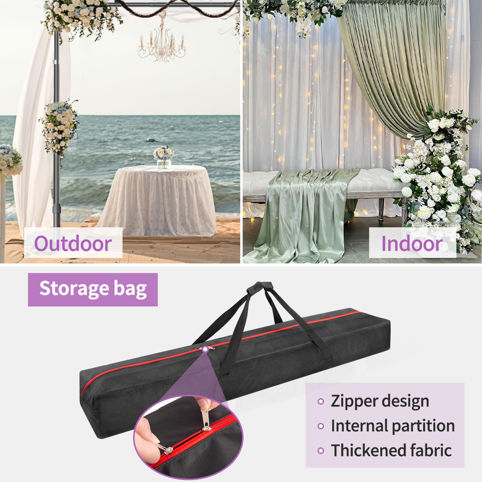 12x10 Pipe and Drape Stand Kit, Heavy Duty Backdrop Stand Adjustable, Sturdy Metal Back Drop Decoration Frame with Flat Base for Parties, Flower Wall, Wedding, Event,Trade Shows, Photo Shoot- Black