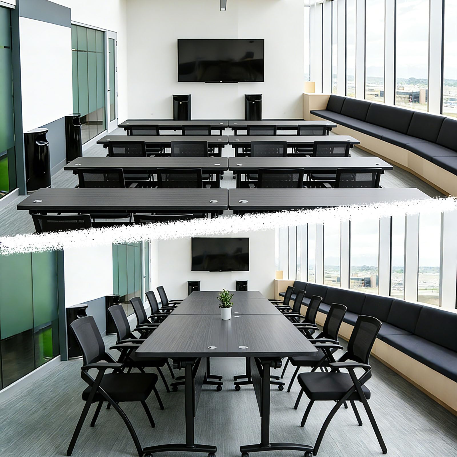 Modern Conference Table, Folding Conference Table with Wheels, Flip Top Mobile Meeting Table for 2-30 Person, Modular Seminar Training Room Table for Meeting Conference Room (4, Dark Grey, 70.8")