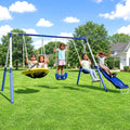 Sportspower Fairbrook Backyard Metal Swing Set for Kids, 500 lb Capacity — Saucer, Standing Swing, Blow-Molded Swing, 5ft Slide, Anchor Kit — Ages 3–8, 11.5' L x 7.5' W x 6.1' H