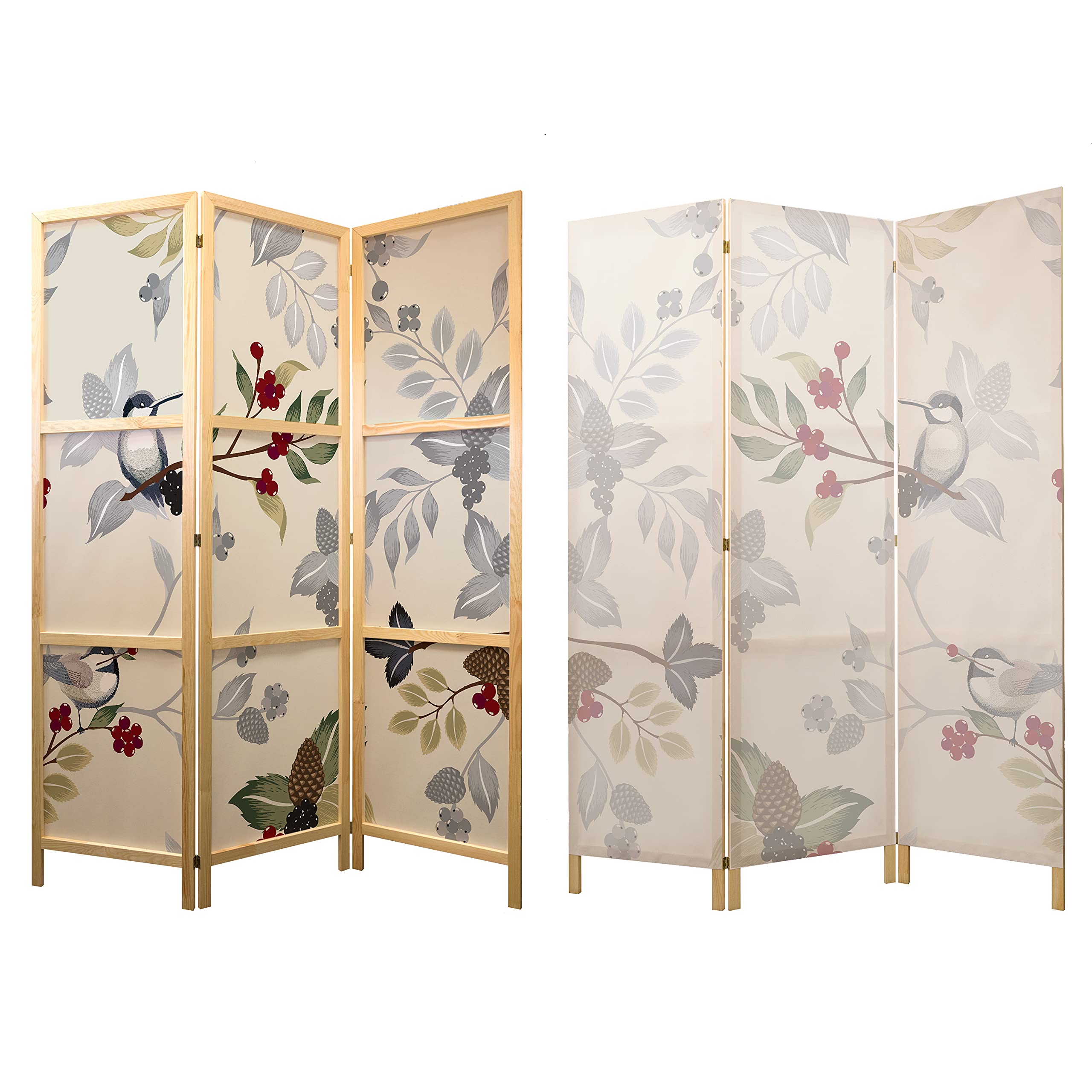 artgeist Japanese Room Divider XXL Birds Forest Nature Leaves Botanical 90 x 67 in - 5 Panel Folding Screen Japan Design Home Decoration Art Deco b-B-0593-z-c