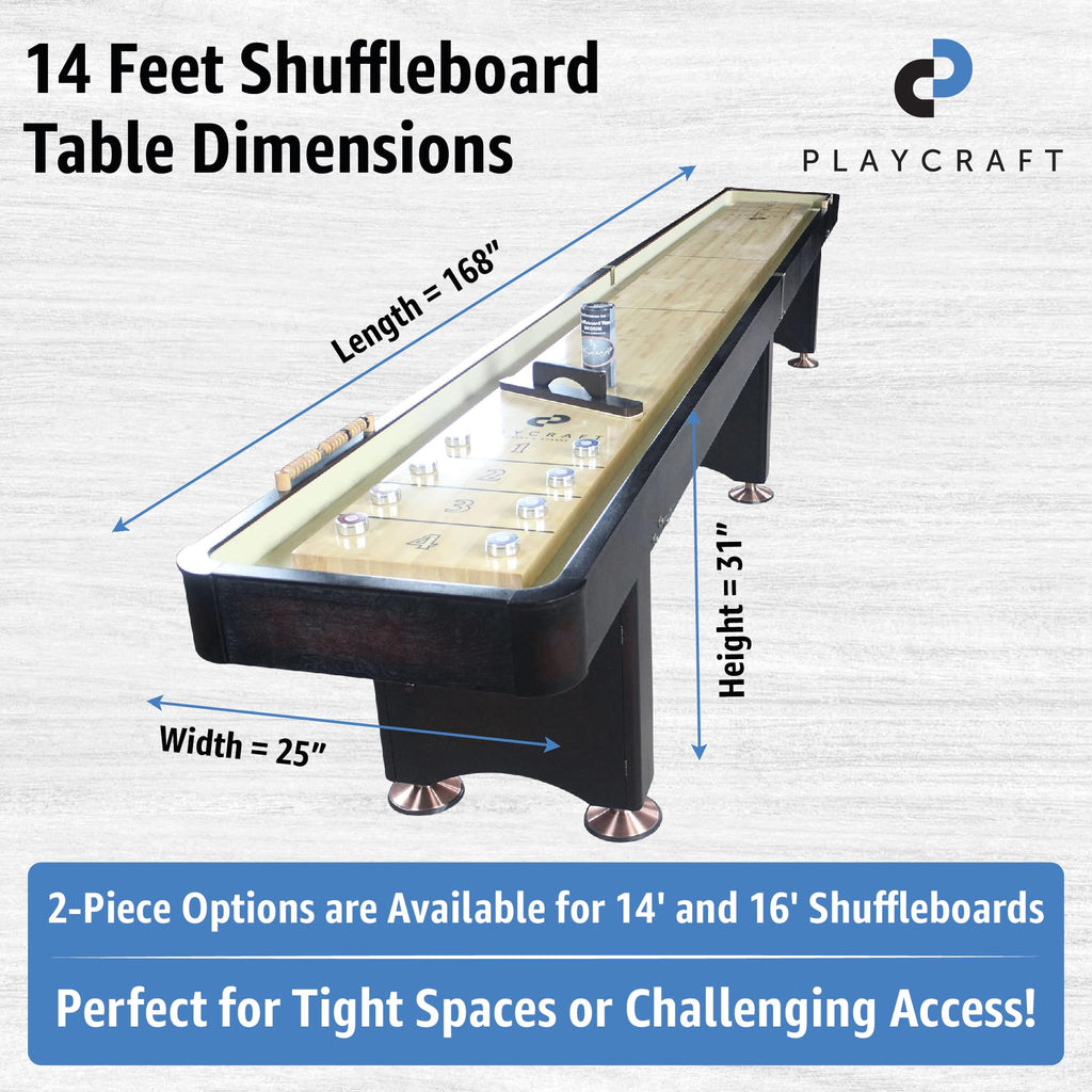 Playcraft Georgetown Shuffleboard Table with Storage Cabinet - Shuffle Board Game Table with Matching Abacus, 8 Pucks, Brush & Wax - Pro Climate Adjusters - Hand-Stained Espresso Finish - 14ft