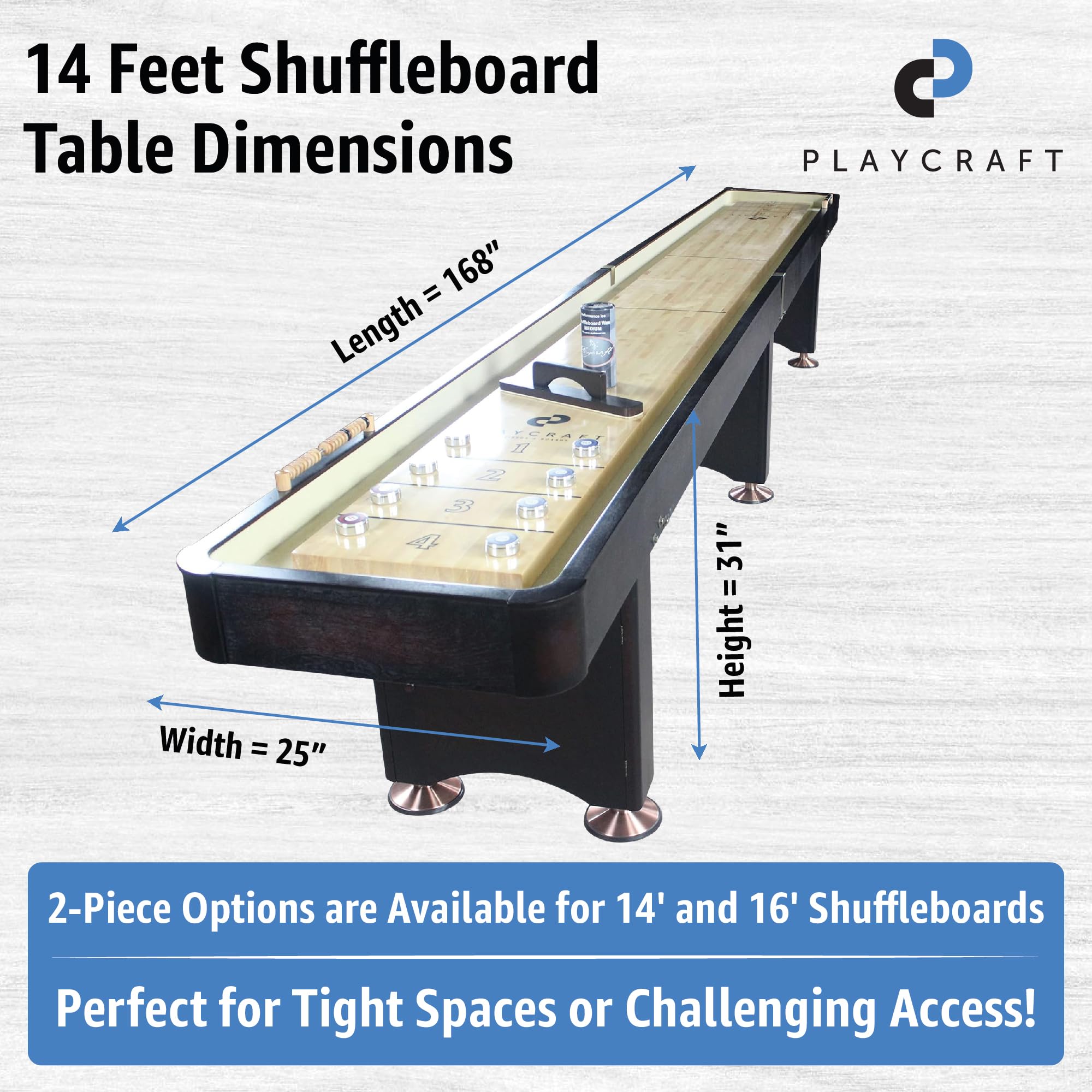 Playcraft Georgetown Shuffleboard Table with Storage Cabinet - Shuffle Board Game Table with Matching Abacus, 8 Pucks, Brush & Wax - Pro Climate Adjusters - Hand-Stained Espresso Finish - 14ft