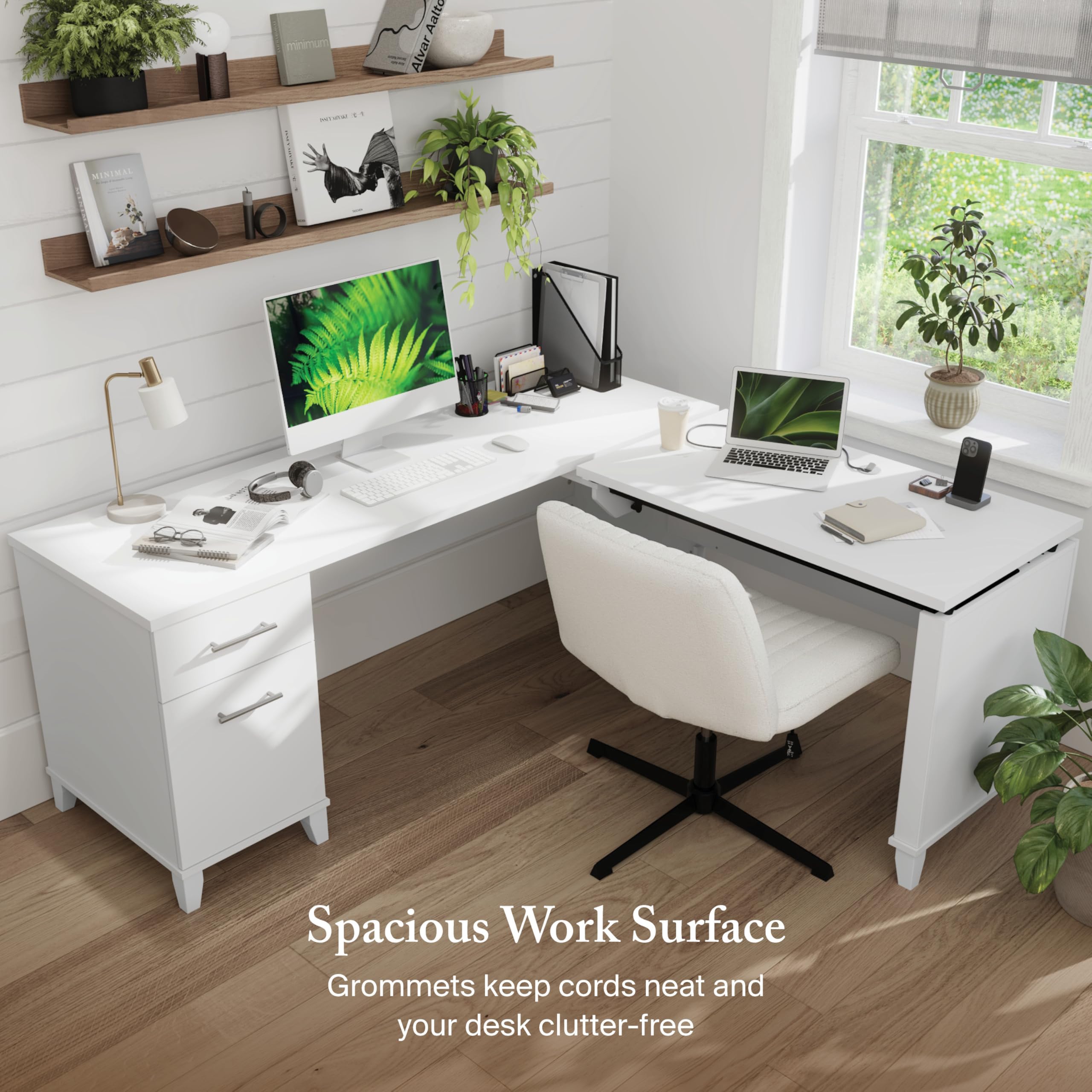 Bush Furniture Somerset 72W 3 Position Sit to Stand Adjustable Standing L Shaped Desk in White, Ergonomic Corner Computer Office Table