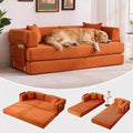 IDEALHOUSE Convertible Sofa Bed 5-in-1, 78.8 Inch Folding Futon Couch with Pull Out Bed, Corduroy Upholstered No-Assembly Loveseat Sleeper for Living Room, Bedroom, Lounge, Orange