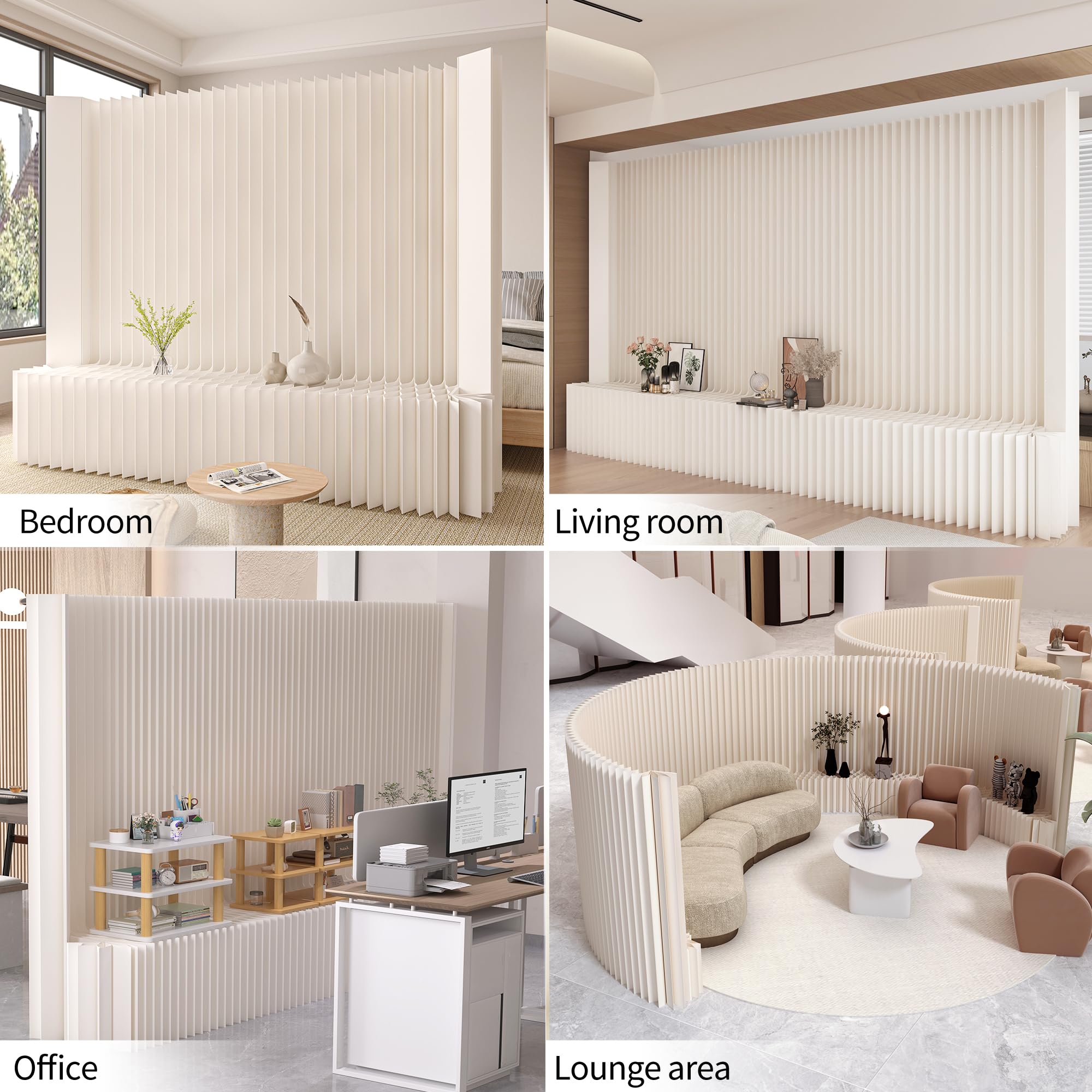 Paper Room Divider, Portable Folding Privacy Screen – Retractable Partition Wall for Home Office, Hotels, Stores, Studios, Exhibition, and Indoor Space Separation（White）