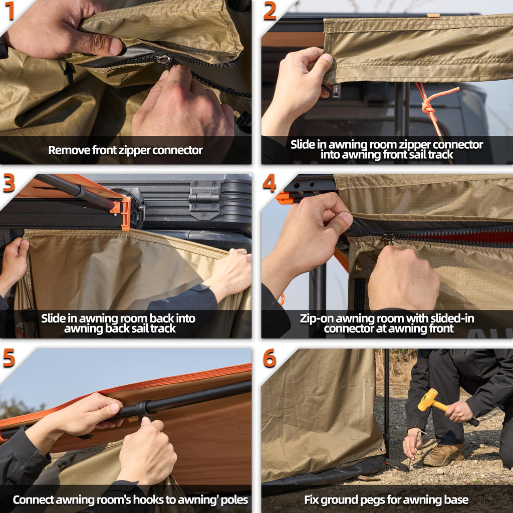 ALL-TOP Awning Room with Floor 8.2' x 10' Rip-Stop 210D Oxford Awning Tent with Bug-Resistance Mesh, Waterproof Sun Shelter for Overland, Camping(Black Coating, Room Only)