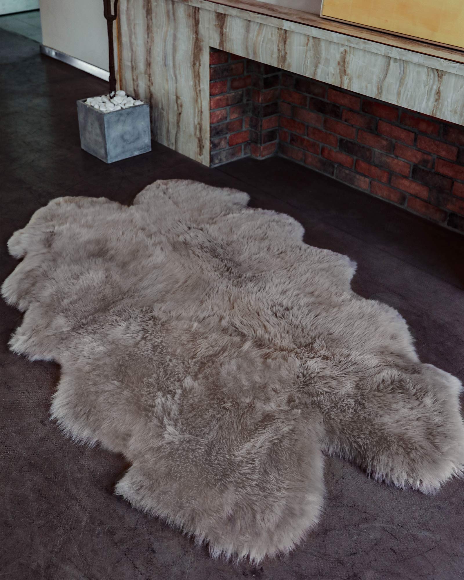 WaySoft New Zealand Sheepskin Area Rug – Genuine Fluffy Wool, Multiple Sizes, Bedroom or Living Room Decor(4ft x 6ft,Grey Beige)