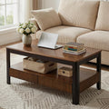 39.4" Walnut Solid Wood Coffee Table for Living Room,Mid Century Modern Real Wooden Fluted Coffee Table with 2 Drawers & Open Shelf Storage for Home Office,Oak Rectangle