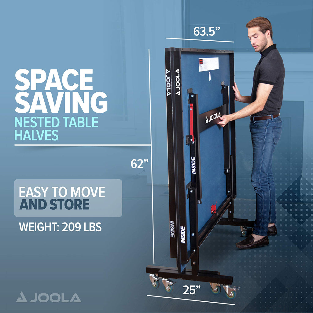 JOOLA Inside - Professional MDF Indoor Table Tennis Table with Quick Clamp Ping Pong Net and Post Set - 10 Minute Easy Assembly - Ping Pong Table with Single Player Playback Mode