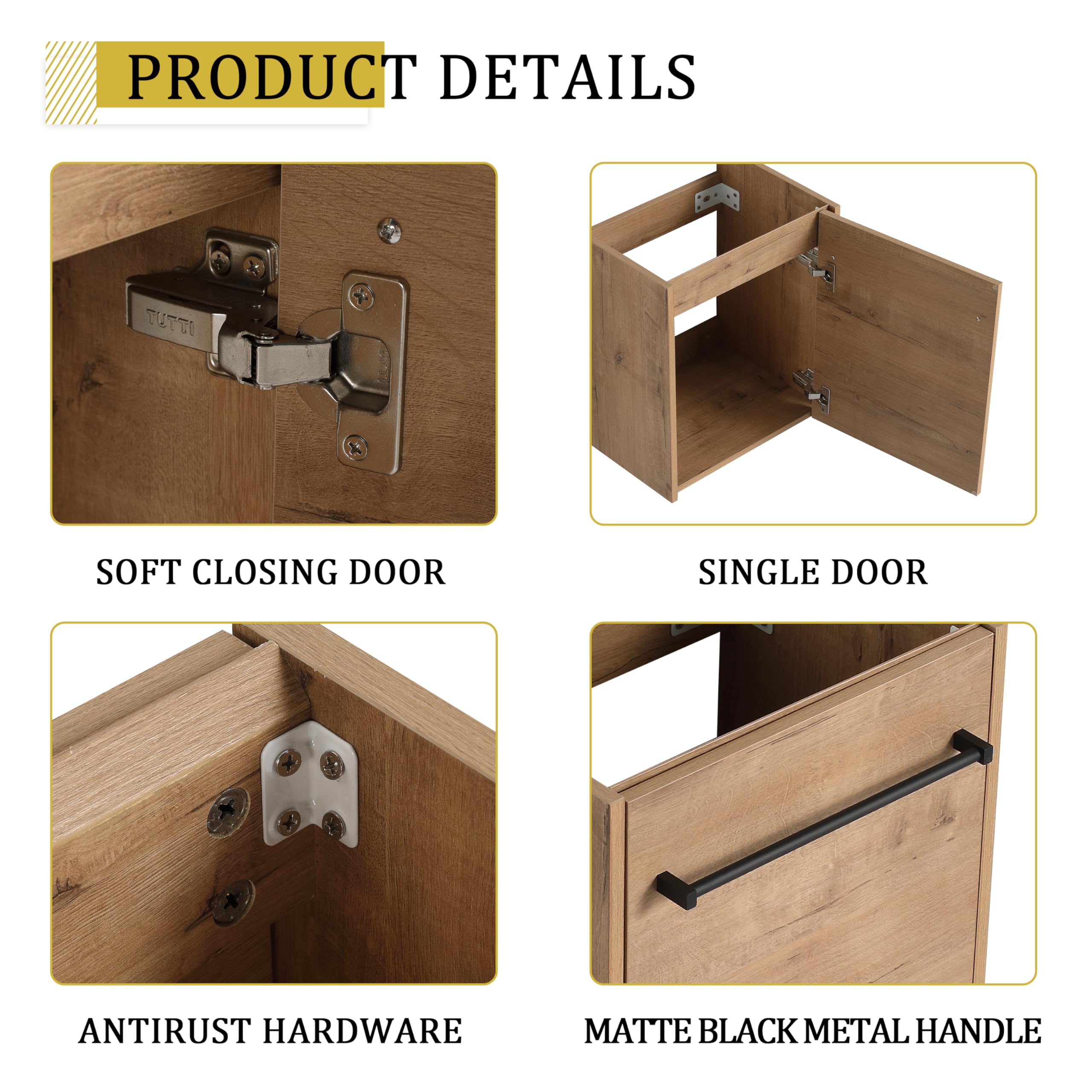 KEIKI 18'' Bathroom Vanity Cabinet with Sink, Wall Mounted Floating Bathroom Vanity with Soft-Close Cabinet Door, for Small Bathroom, Imitative Oak