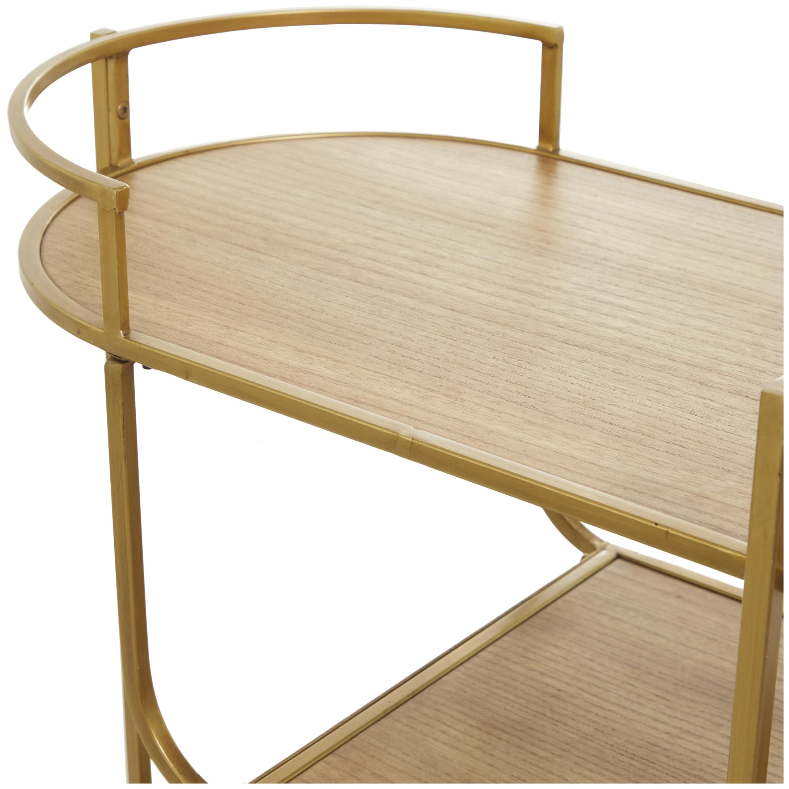 Deco 79 Wood Rolling 3 Shelves Bar Cart with Handles, 30" x 15" x 30", Gold