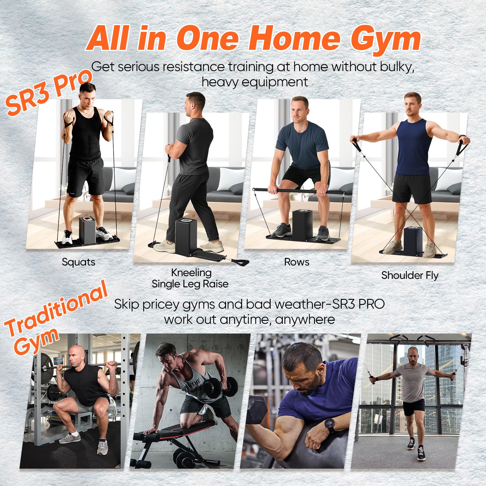 SR3 PRO Portable Smart Home Gym | All-in-One 5-180LBS Resistance Adjustable Trainer for Full Body Strength Training | Foldable Fitness Equipment for Home,Outdoor & Travel Use