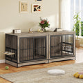 Rovibek 78 Double Dog Crate Furniture for 2 Large Dogs Indoor, Wooden Furniture Dog Crates with Dog Bowl, Dog Kennel Furniture TV Stand Large Breed Grey