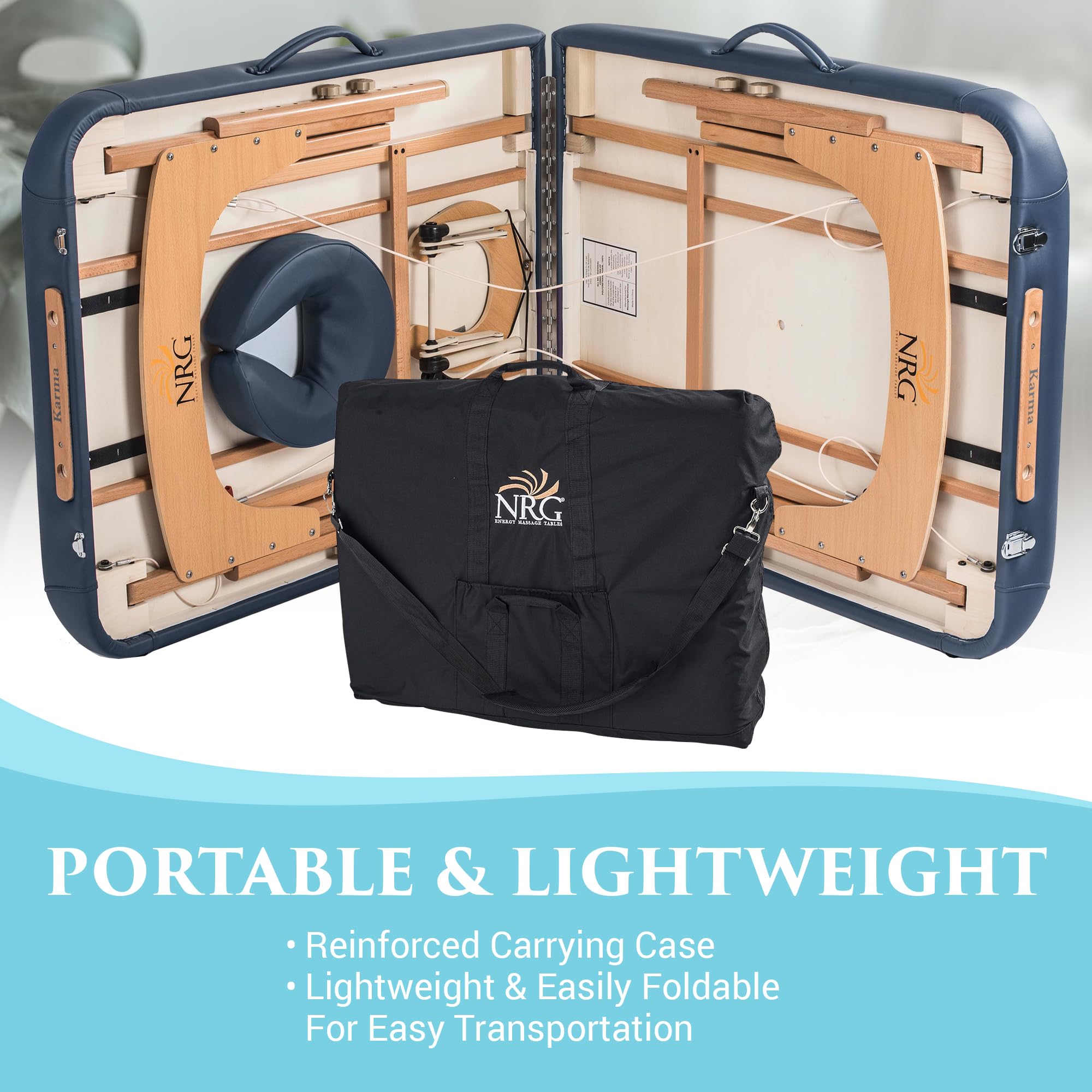 NRG Karma Portable Massage Table Package Agate - Folding Massage Bed Lightweight Massage Table - Professional Massage Table Spa Bed, Face Cradle, Double Wheel Knobs & Carrying Case