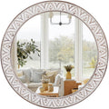 Fuxuiwy Rustic Round Wood 36 Inch Farmhouse Mirror, Wall Mount, Framed, White, Flower White, Modern & Rustic Style, Decorative Wall Mirror for Living Room, Bedroom, Entryway, Bathroom