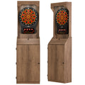 Arachnid Rustic Wood Cabinet: Freestanding LED Unit with E650 Electronic Board. Features 33 Games, 303 Variations, and 8-Player Scoring. Includes 6 Darts and Accessories for a Complete Setup