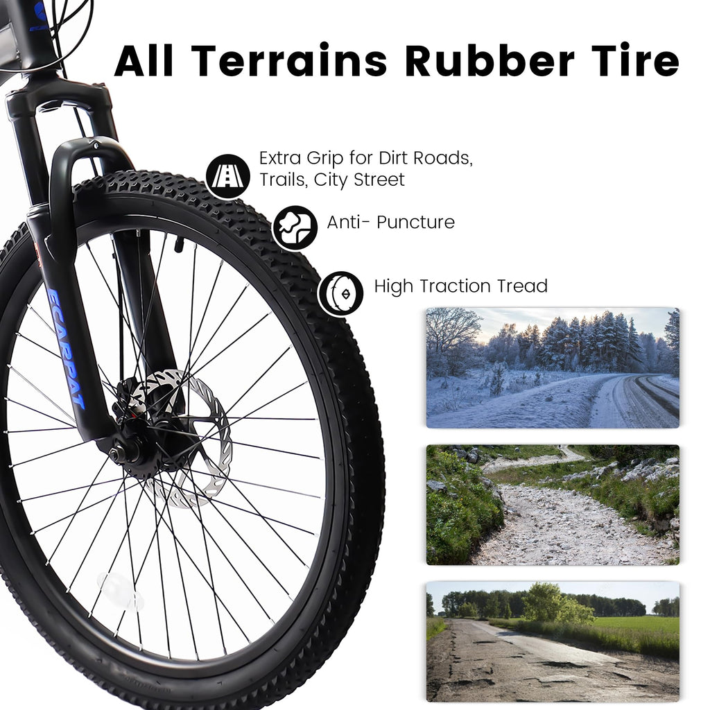 Ecarpat 27.5 Inch Mountain Bike for Men Women Adult, Carbon Steel Frame Mountain Bike with Full Suspension and Dull Disc Brake, 21-Speed MTB Bicycle, Black