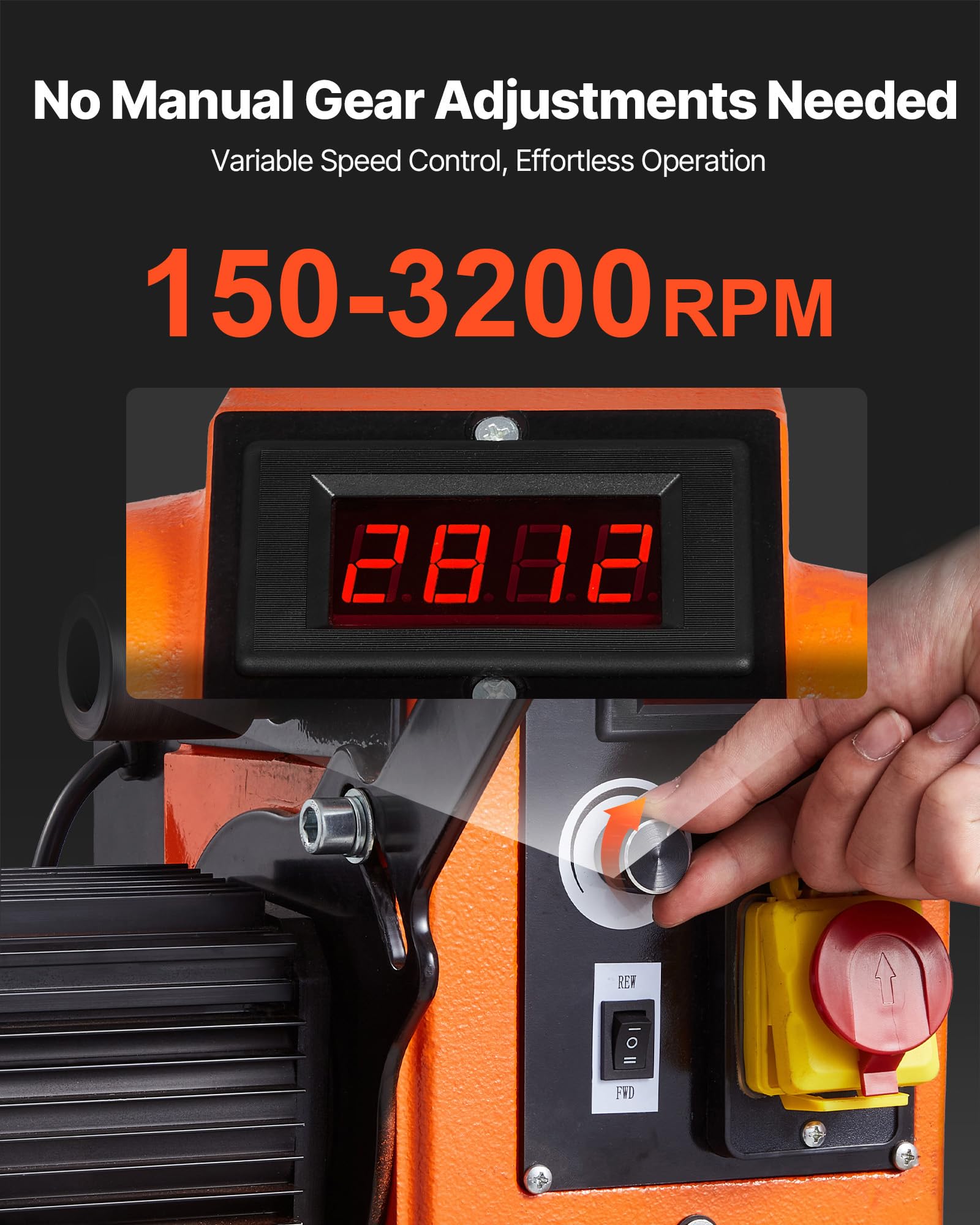 VEVOR 1.5 HP Wood Lathe, 16 x 40 in Wood Lathe Machine with 150 to 3200 RPM Variable Speed Brushless DC Motor Cast Iron Body Tool Rest for Medium to Large Projects Woodworking