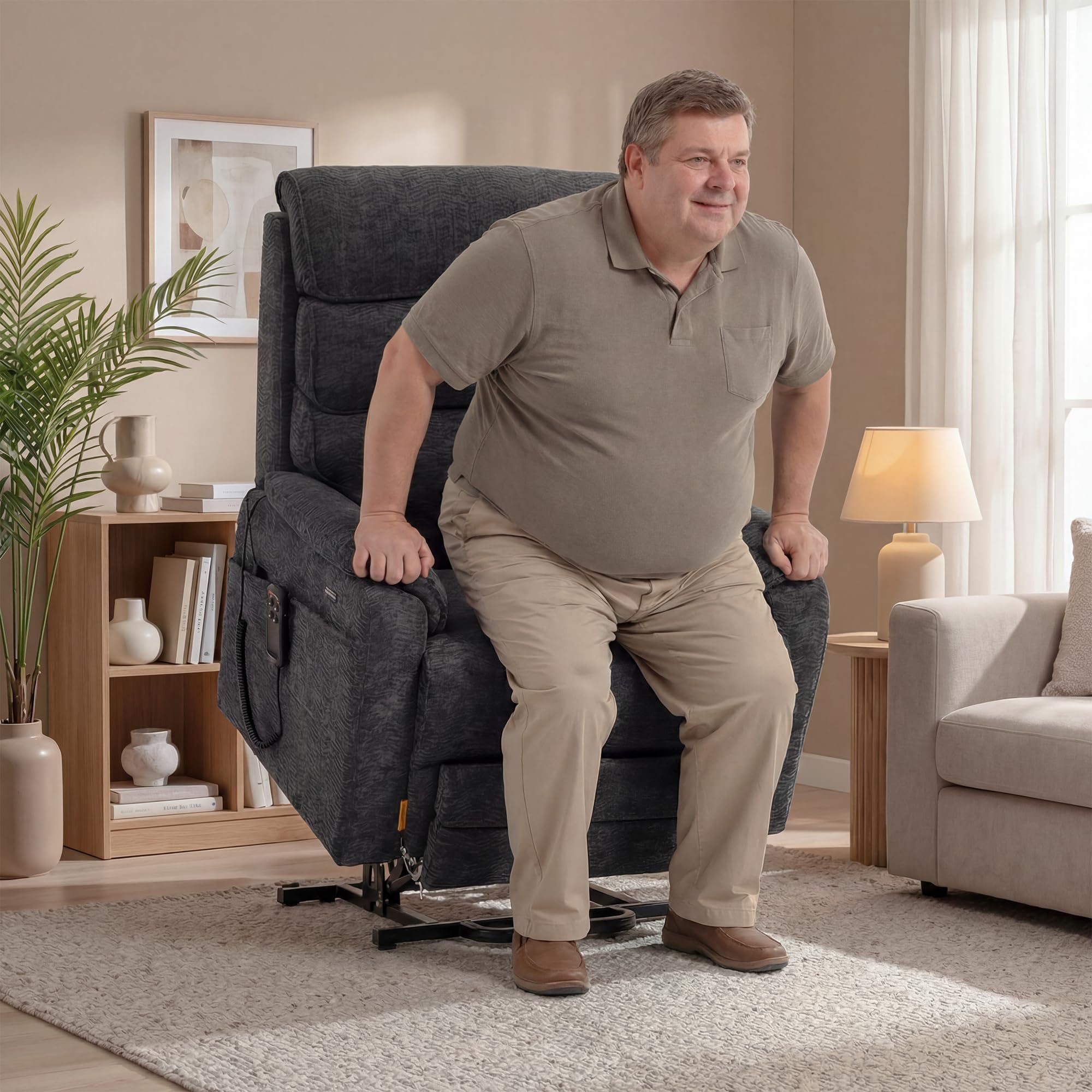DYNOX 400 LBS Big Tall Man Large-Wide Power Dual Motor Lift Recliners Chairs for Elderly, Lay Flat Lift Chair with Infinite Positions, Heat & Massage, Extended Footrest (9298L, Chenille, Grey)