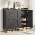 ONBRILL Shoe Cabinet with 3 Doors and Adjustable Shelves, 30 Pairs Shoe Storage Cabinet, 40 Inch Tall Farmhouse Shoe Rack Shoe Organizer Cabinet for Entryway Living Room Closet, Black