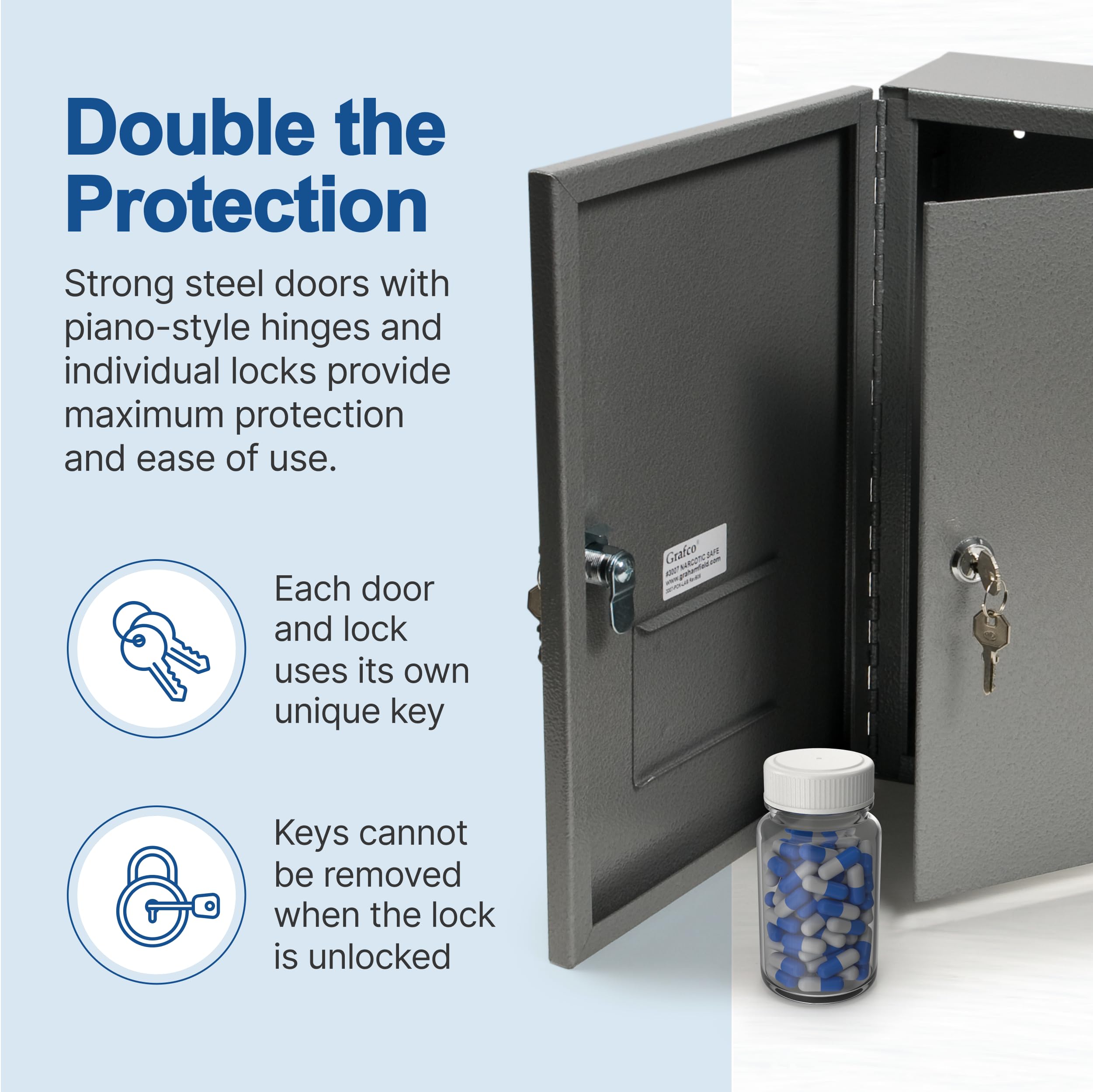 Graham-Field Locking Medicine Cabinet - Safe Narcotic, Drug & Medical Storage - Steel Double Doors & Locks