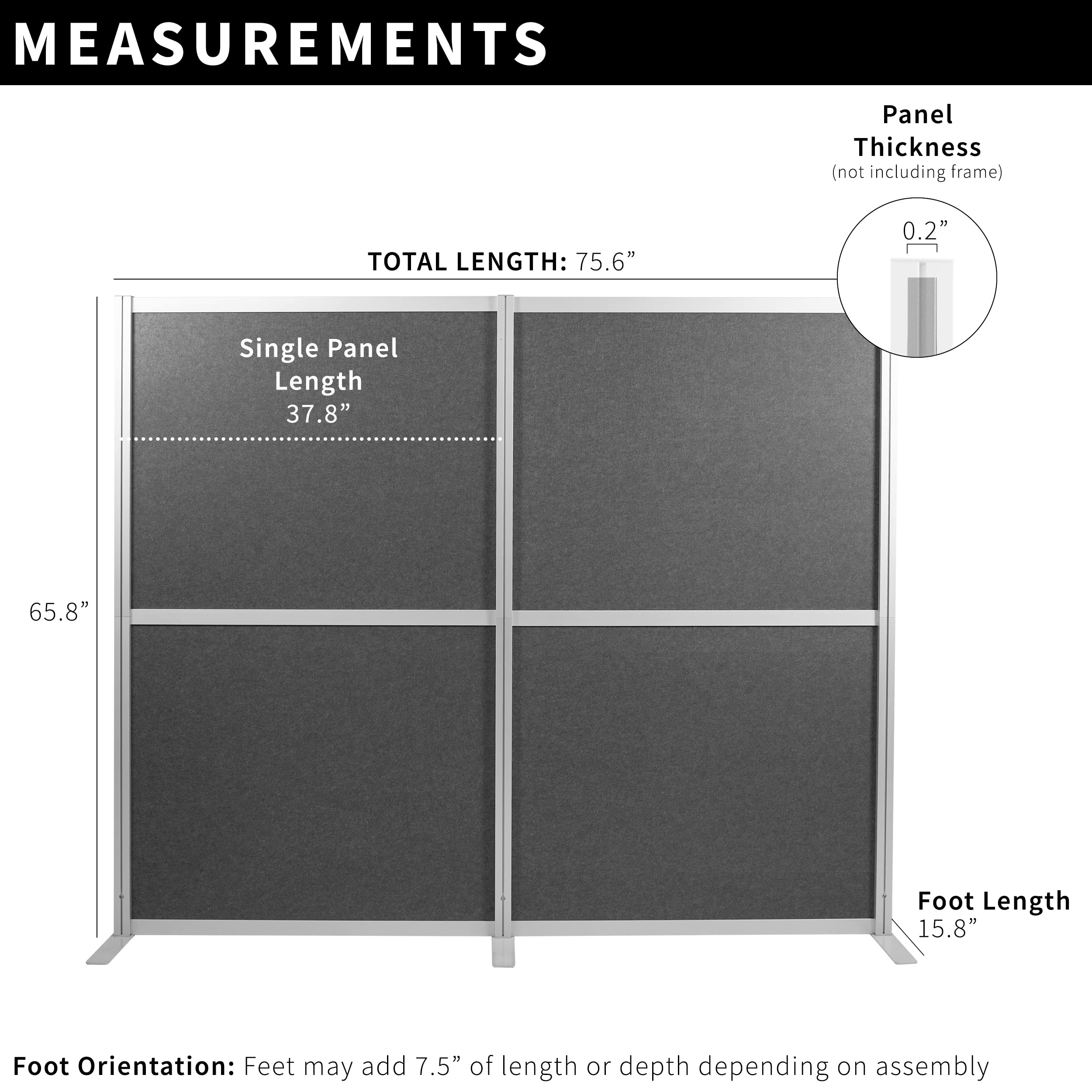 VIVO Modular Wall System, 2 PET Panels, Modern Professional Office Cubicle Dividers, Freestanding Privacy-Screen, 66 inches High, Dark Gray, PP-MWS63D