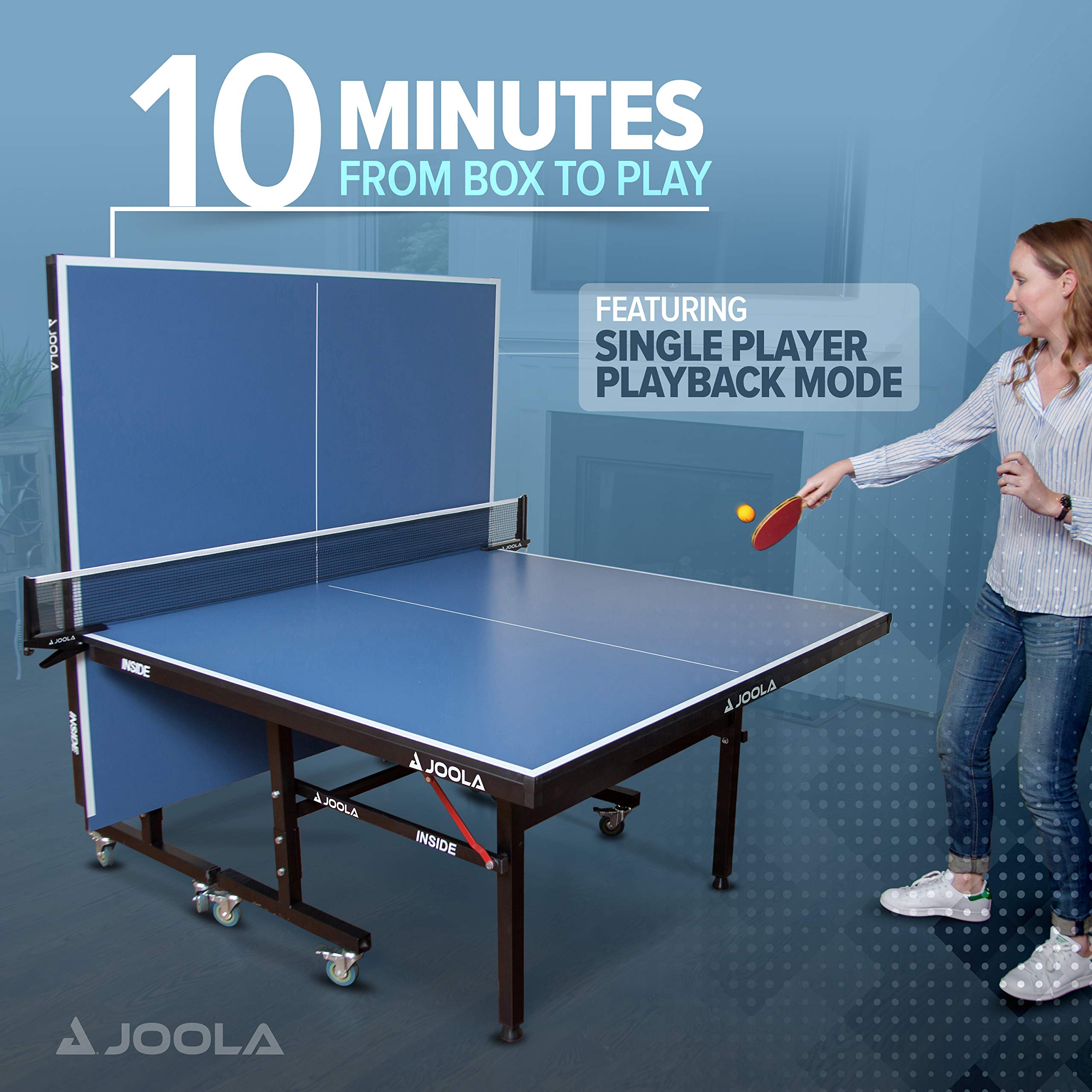 JOOLA Inside - Professional MDF Indoor Table Tennis Table with Quick Clamp Ping Pong Net and Post Set - 10 Minute Easy Assembly - Ping Pong Table with Single Player Playback Mode