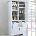Merax Cabinet with Tilt-Out Laundry Hamper Basket, Tall Bathroom Storage Organizer Linen with Open Shelf for Home, Freestanding, White