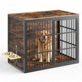 Lyromix 48'' XXL Dog Crate Furniture with Rotating Feeder, Large Wooden Crate End Table, Heavy Duty Indoor Kennel Cage for Medium to Large Dogs, Brown