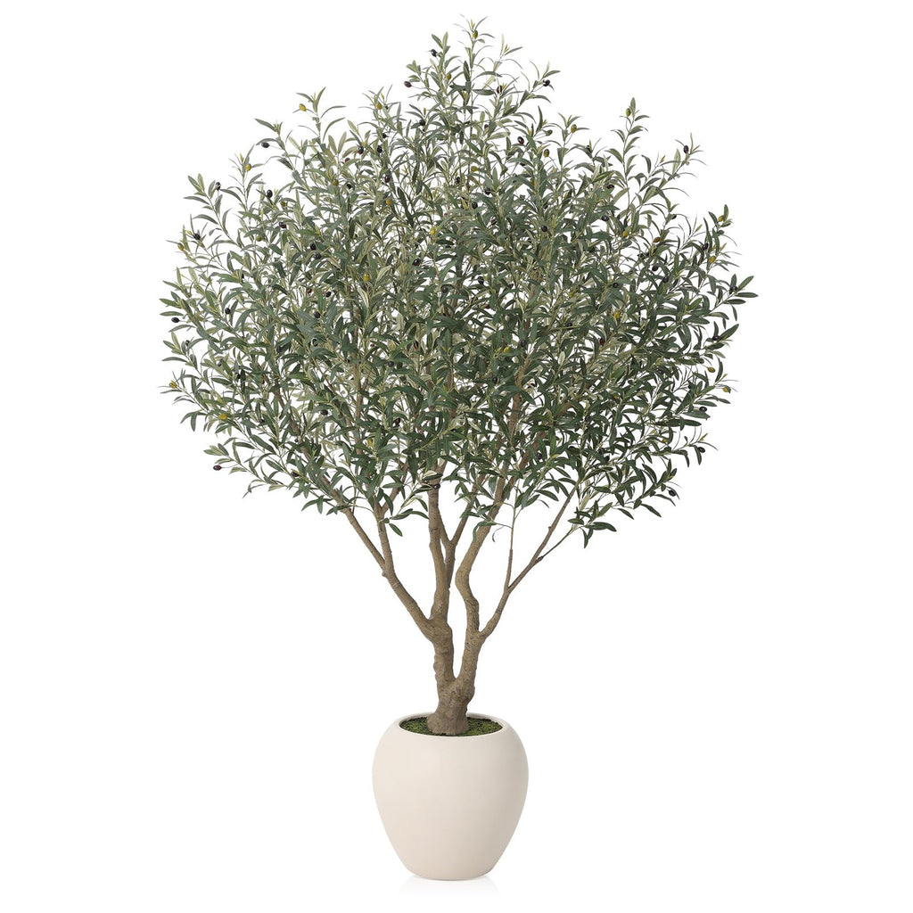 VeriNatural Artificial Olive Tree 8FT Faux Plant Home Decor - Large White Pot with Lifelike Silk Leaves, UV Resistant & No Maintenance - Indoor Outdoor Fake Tree for Modern Office Living Room,VN206