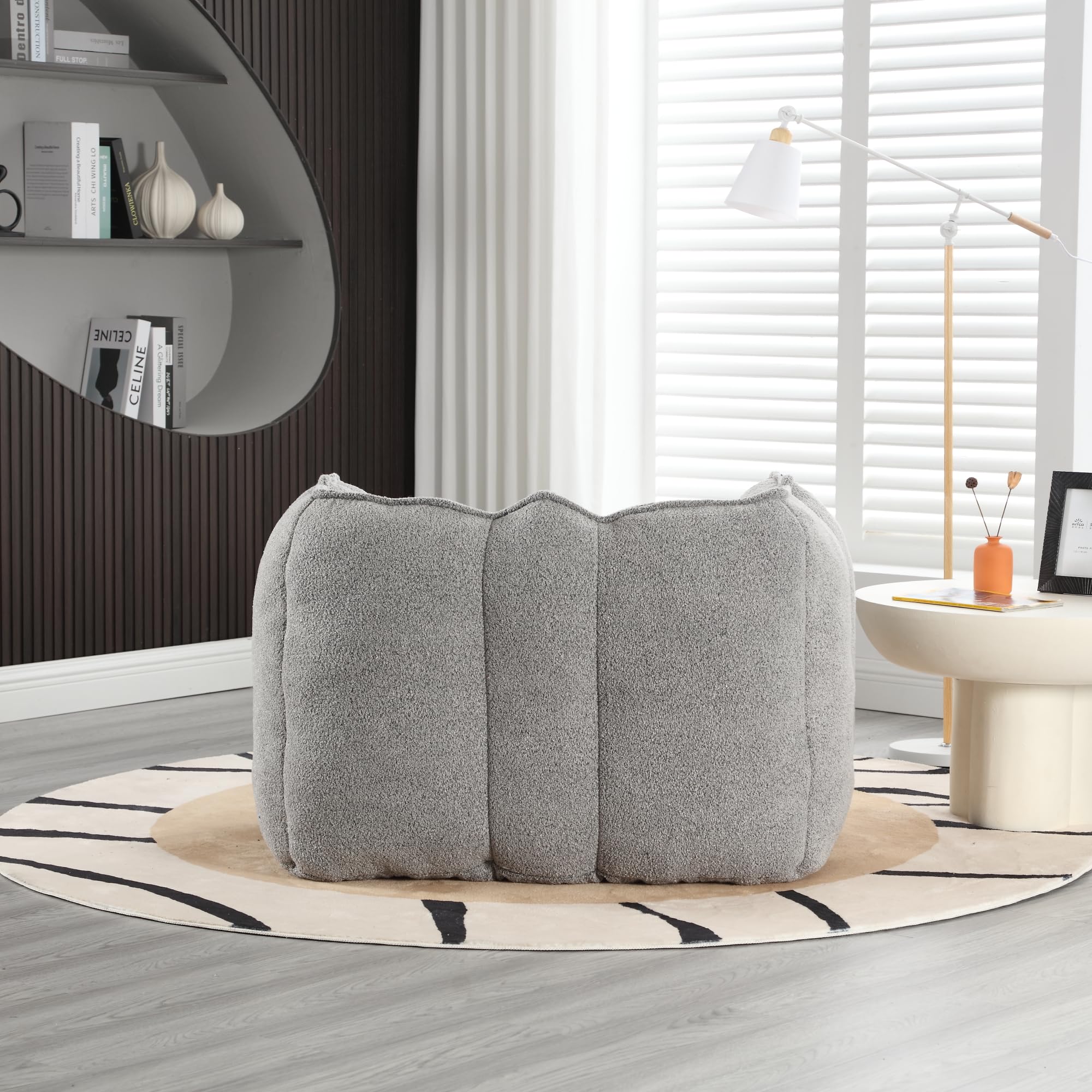 Plush Grey Chenille Bean Bag Chair for Adults | Large Comfy Lounger with Footstool | Ideal for Living Room, Bedroom, Gaming, Reading | 41"x32"x25"