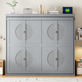 Ball & Cast Murphy Bed Full Size,Wall Beds with Charging Station and Storage Top,Slat Support,Wood Hideaway Cabinet Bedframe w/Leg,can be Folded,Space-Saving,for Small Room,Dorms,Gray