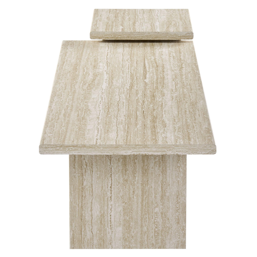 Modway Render Faux Travertine Slatted Nesting Coffee Table Set in Travertine - 2 Piece Low Profile Coffee Table Mid Century Modern - Abstract Coffee Tables for Living Room - Nested Accent Tables