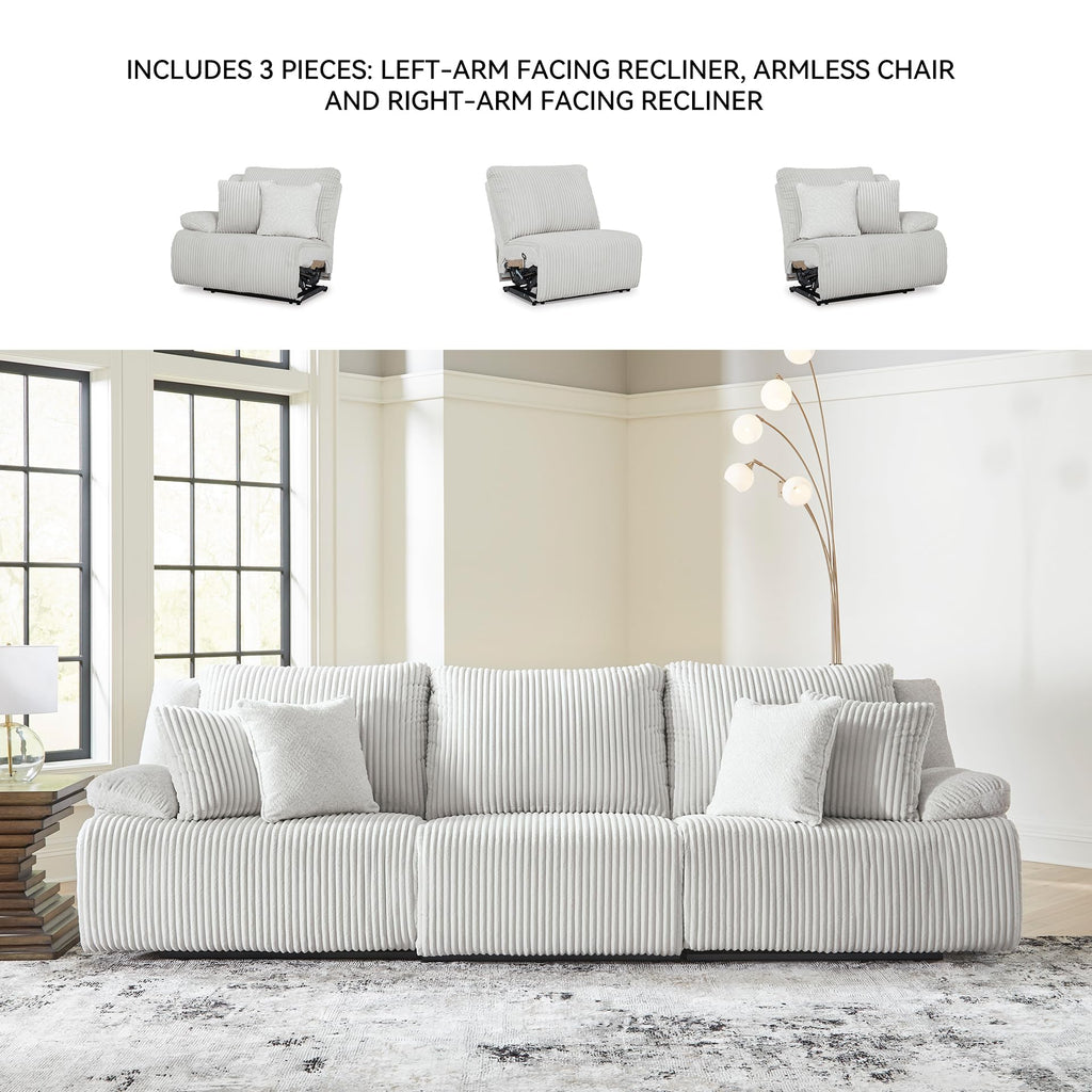 Signature Design by Ashley Top Tier Coastal 3-Piece Reclining Sectional Sofa with 4 Accent Pillows, Light Gray