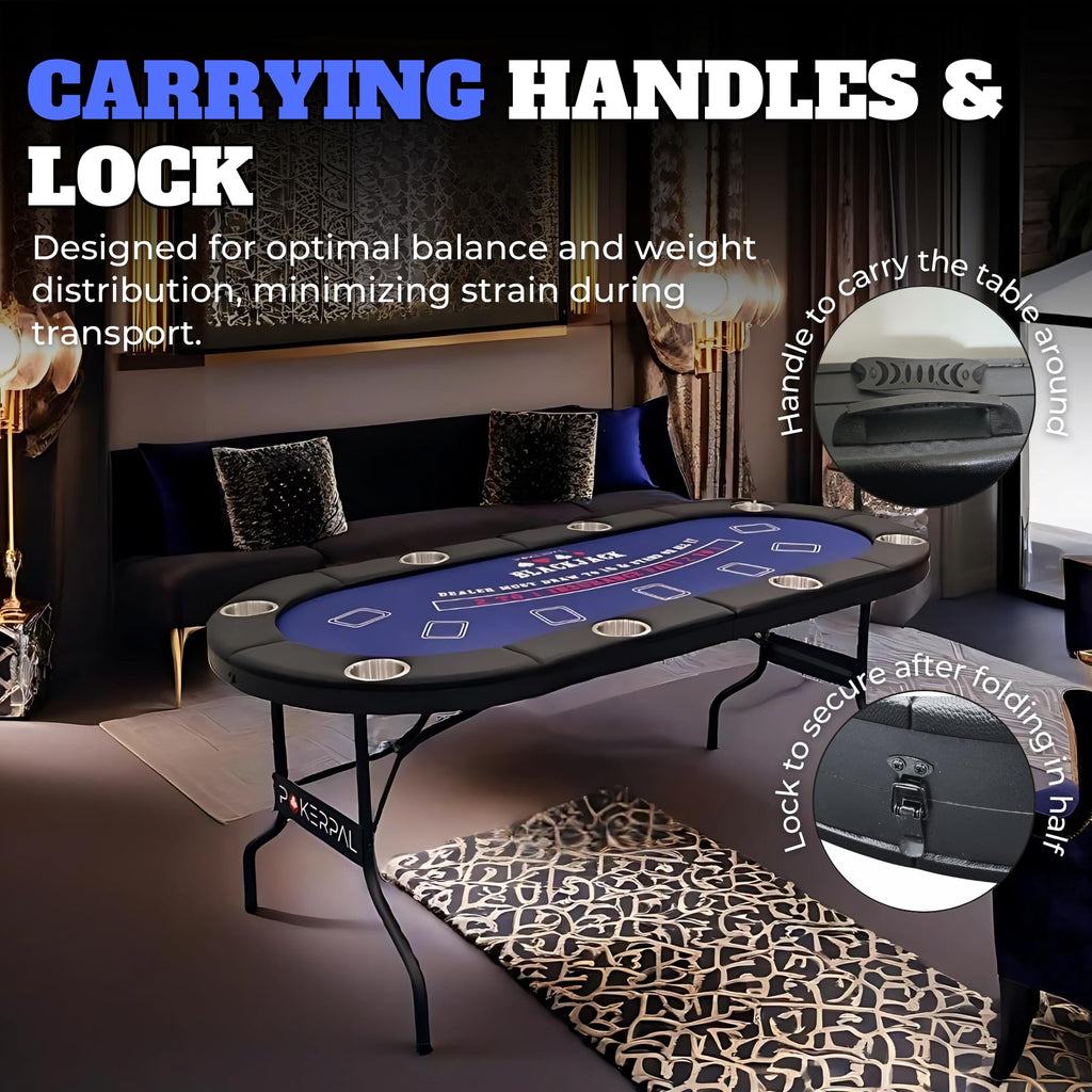 8 Player Poker Table with 2 Interchangeable Game mats, Texas Holdem and Blackjack, Collapsible Casino Table with Padded Rails and XXL Cup Holders for Wine and Whiskey Glasses, (71 in) - Burgundy