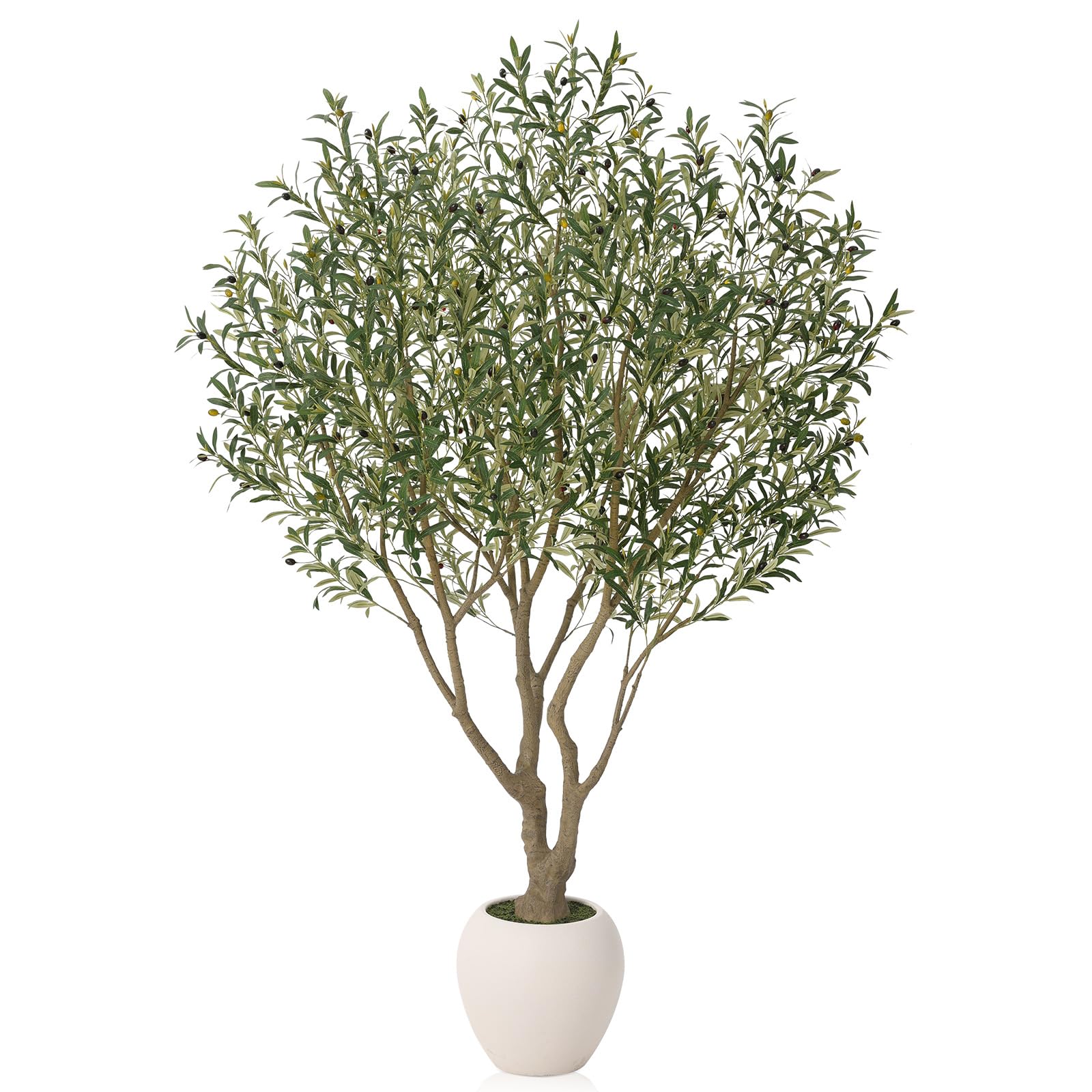 VeriNatural Olive Trees Artificial Indoor, 8FT Tall Faux Olive Tree with Round White Planter, UV Resistant Outdoor Large Fake Olive Plants for Modern Home Decor Living Room Office