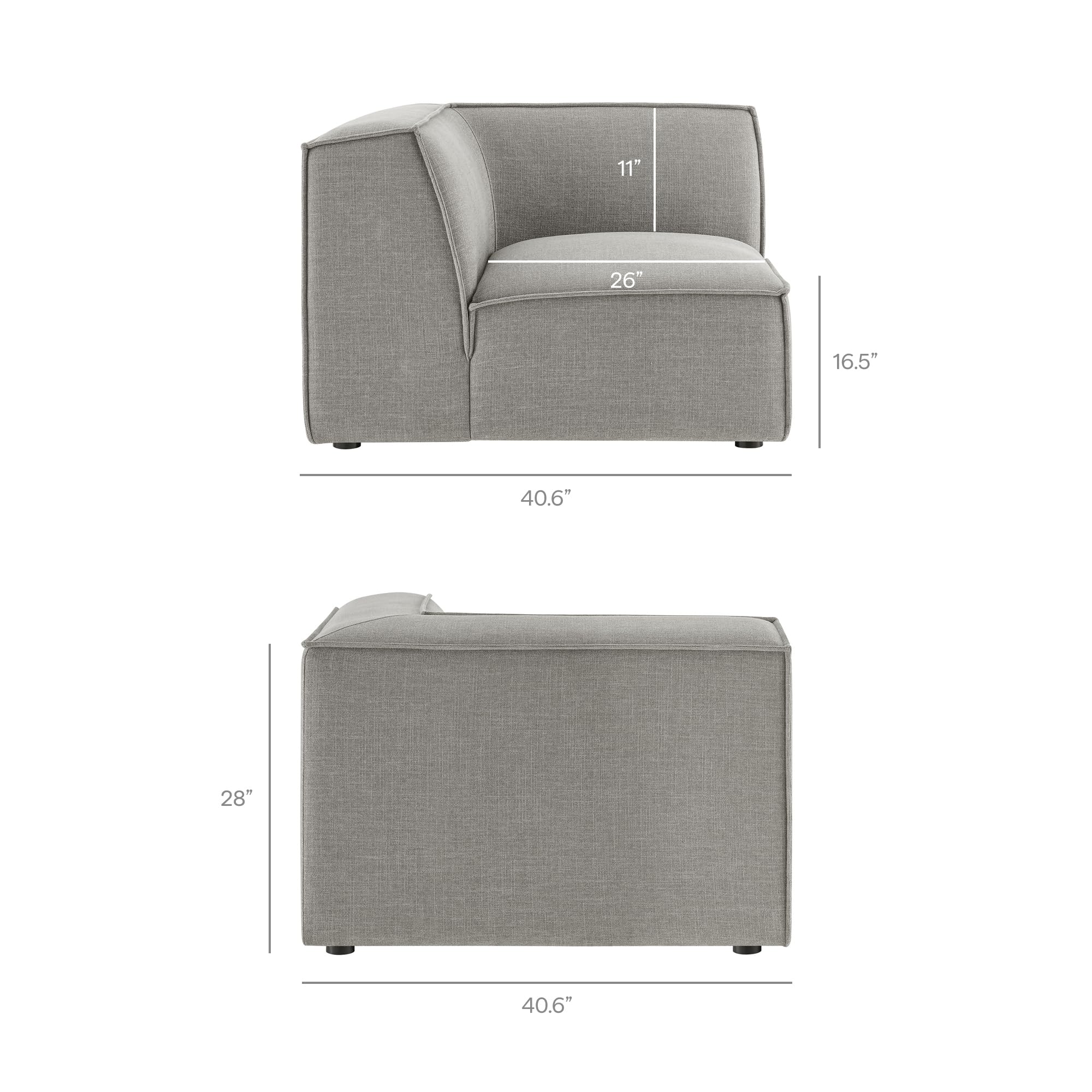 Modway Restore Performance Fabric Upholstered 4-Piece Modular L-Shaped Sofa in Pewter – Sectional Couch with Right-Facing Armchair, Armless Chair, Corner Chair, and Left-Facing Chaise