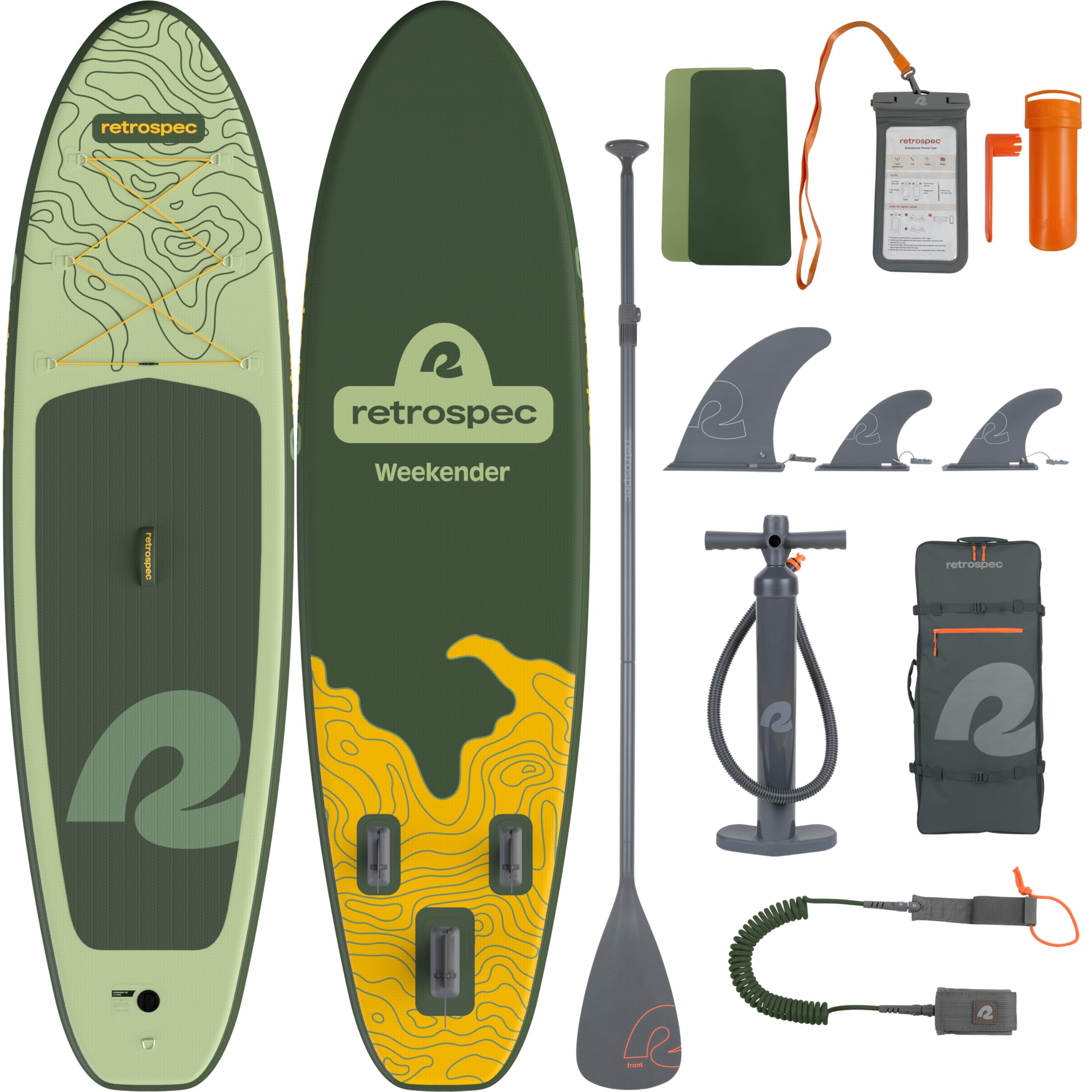 Retrospec Weekender Inflatable Stand Up Paddle Board Includes Paddle, Pump, Travel Bag and Accessories 10’6” Lightweight Inflatable SUP, Puncture Resistant Inflatable Paddle Board for Adults