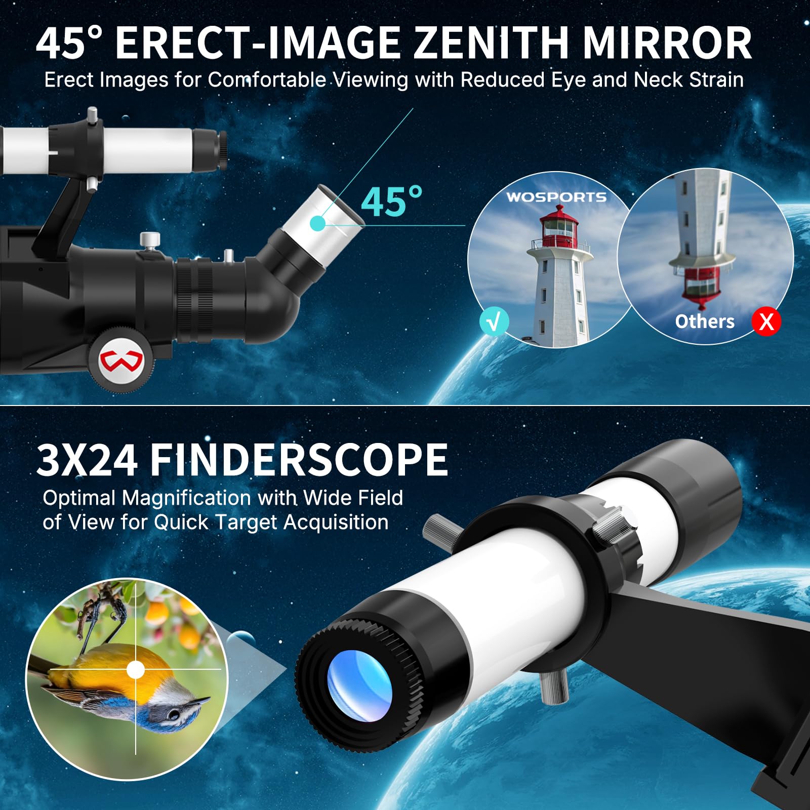 WOSPORTS Telescope for Adults High Powered, 90mm Aperture 600mm Astronomy Portable Professional Refractor Telescope for Beginners, Magnification 180X, with Adjustable Tripod, Phone Adapter, Carry Bag