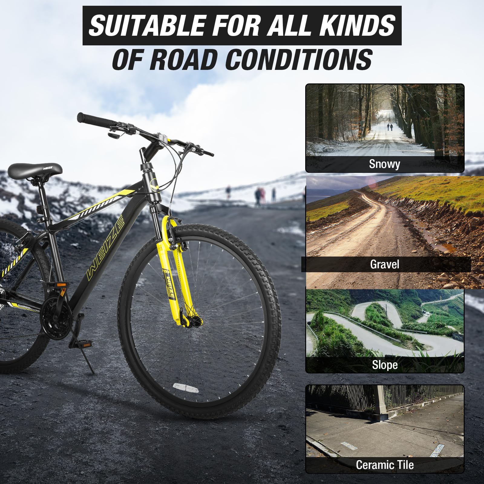 WEIZE Hardtail Mountain Bike, 29 Inch Wheels Outdoor Cycling Bike, 21-Speed Trigger Shifter, Aluminum Frame for Men and Women, Comfort Saddle, MTB Bicycle with Suspension Fork, Black