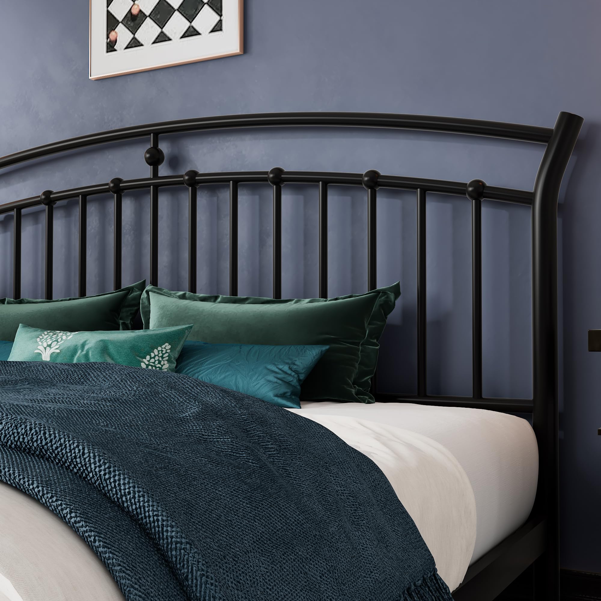 Einhomn King Size Bed Frame, Classic Black Metal Bed Frame with 12" Under-Bed Storage, Heavy Duty Steel Slat Support, Noise-Free, No Box Spring Needed, Easy Assembly