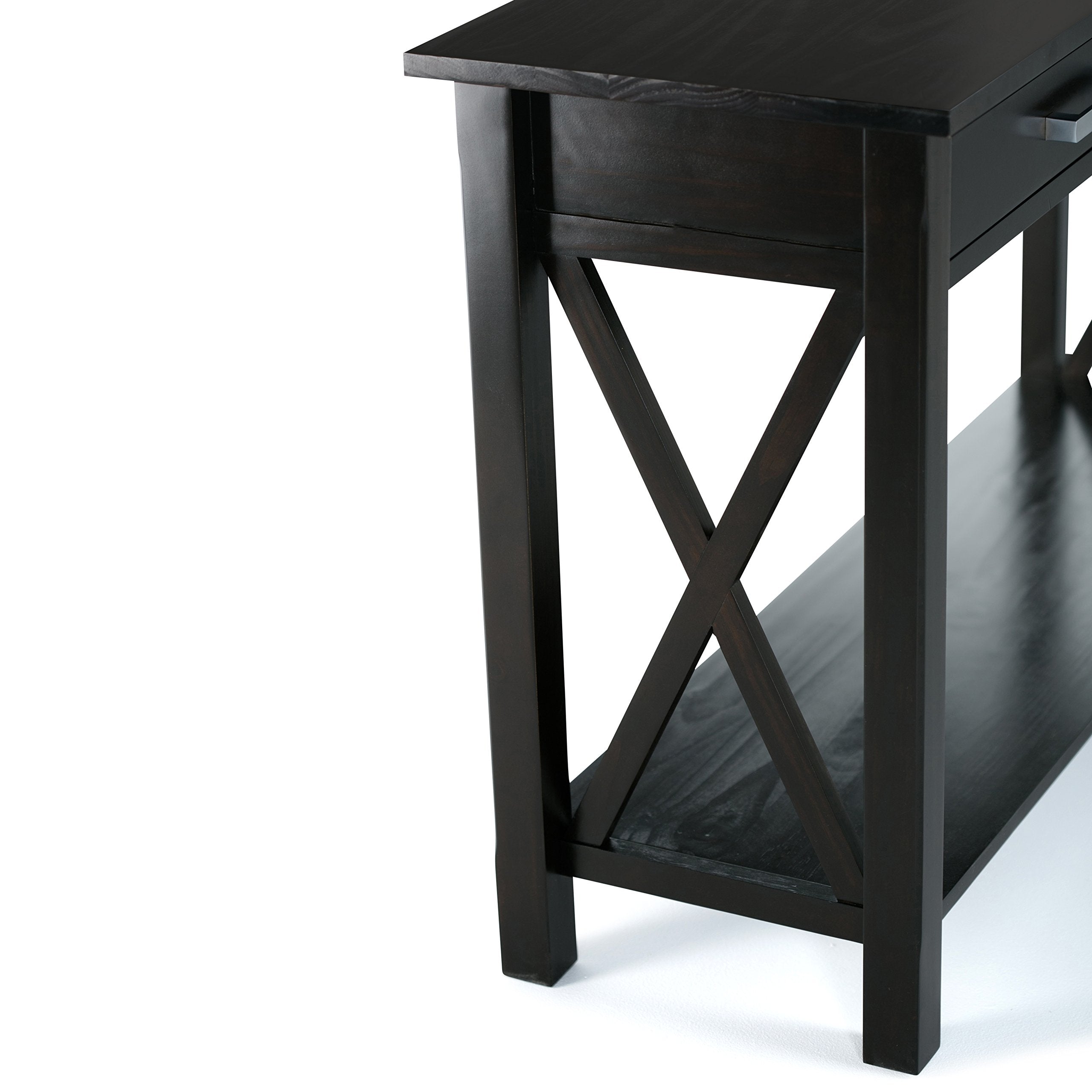 SIMPLIHOME Kitchener Console Table - 47 Inch Wide Solid Wood Sofa Table in Hickory Brown, Contemporary Storage Table for Entryway or Living Room with 2 Drawers, Bottom Shelf, and X-Design Side Panels
